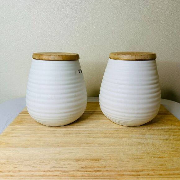 Circo Liquid Lines Tea & Sugar Canisters Bamboo Lids - Picture 3 of 7